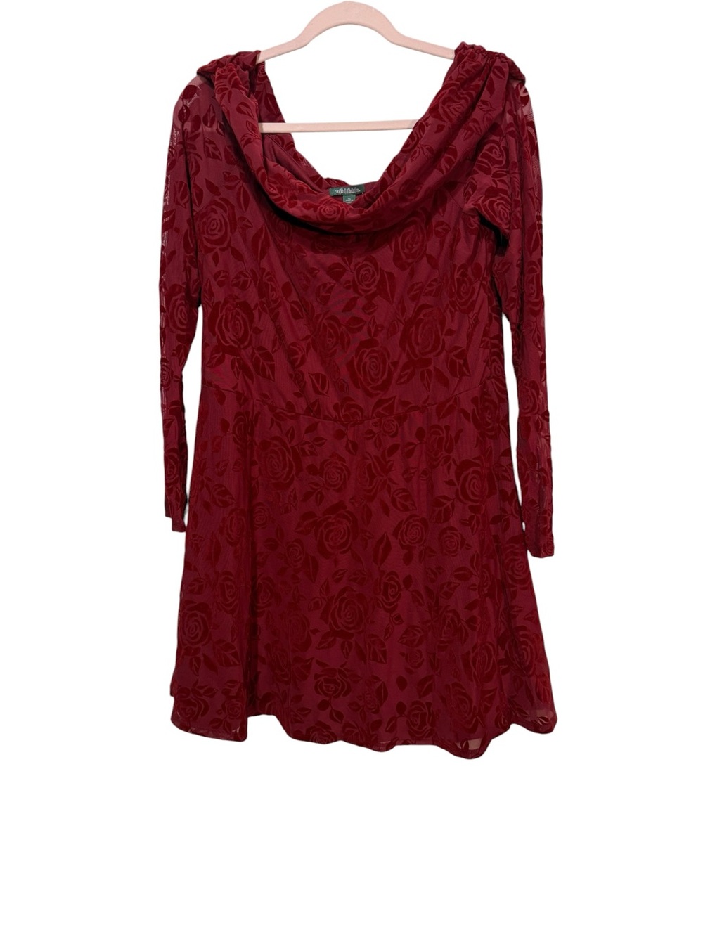 NWT Red/Deep Red Floral Velvet A-Line Dress with Cowl Neck Size XL